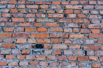 Red brick wall texture grunge background with vignetted corners to interior design
