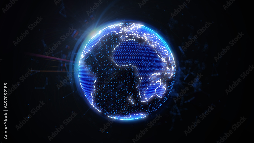 Aufkleber Abstract 3D Rendering Earth Global Science Communication Rotation in Galaxy Concept Graphic Design Illustration
