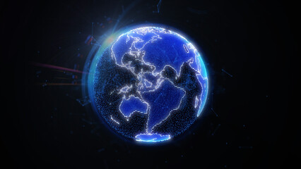 Abstract 3D Rendering Blue Earth Global Science Futuristic Flare Rotation in Galaxy Concept Graphic Design Illustration