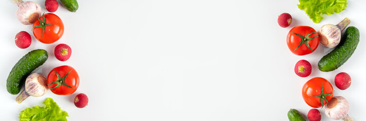 Fresh vegetables on a white background. Vegan eco food. Place for text.