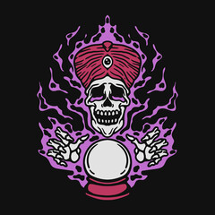 illustration fortune teller skull using crystal ball