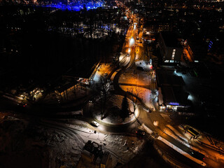 Naklejka na ściany i meble Aerial night view of the city of Zakopane in Poland