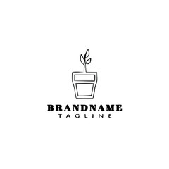 potted plant logo cartoon design icon template black isolated vector illustration
