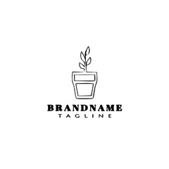potted plant logo cartoon design icon template black isolated vector illustration