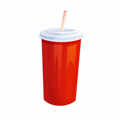Red paper cup for soda, juice or soft drinks. Fast food. Cartoon vector illustration.