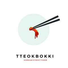 Korean street food illustration logo tteokbokki holding with chopsticks ready to eat