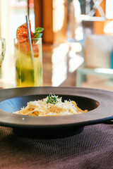 Pasta with cheese in a plate 