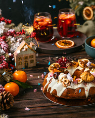 Christmas cake with chocolate and nuts