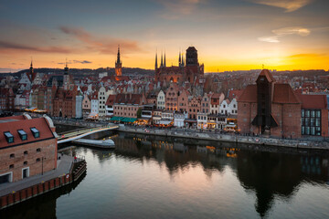 Fototapeta na wymiar Aerial view of the beautiful Gdansk city at sunset, Poland