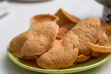 A plate of crispy Thai tapas, fried shrimp chips