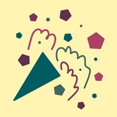 Party Popper. Exploding festive Popper with confetti. The element of celebrating a new year, birthday and any holiday. Flapper for celebration decoration design emoji. Flat icon. Party confetti.