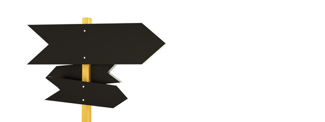traffic sign direction isolated on white background, 3d rendering, panoramic layout