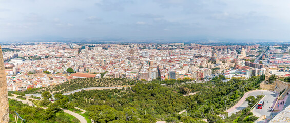 A panorama view from the castle of Saint Ferran westwards at Alicante on a spring day