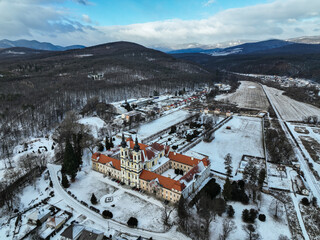 Aerial view of the manor house in the village of Jasov in Slovakia