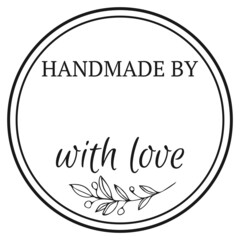 Hand Made with Love by inscription lettering quote. Made with Love calligraphy. Made with Love card. Vector illustration