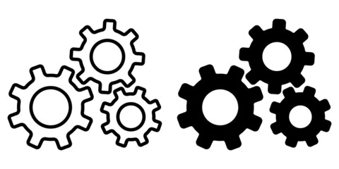 ofvs33 OutlineFilledVectorSign ofvs - gears vector icon . isolated transparent . setting sign . cogs symbol . gear wheel mechanism . black outline and filled version . AI 10 / EPS 10 . g11315 - obrazy, fototapety, plakaty