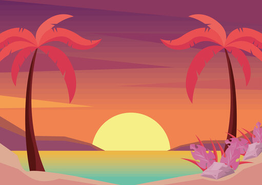 beach seascape sunset time