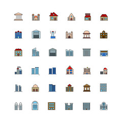 Building icon set color vector