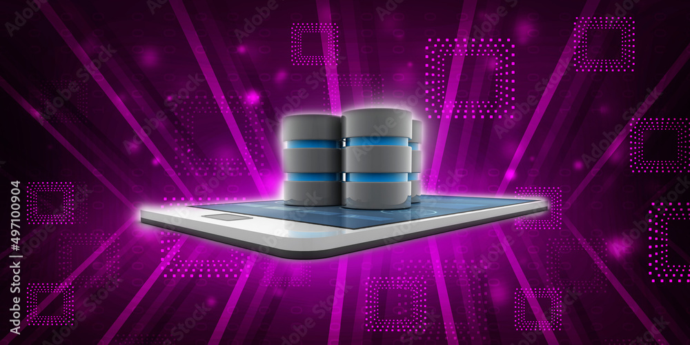 Poster 3d rendering database storage data base on mobile