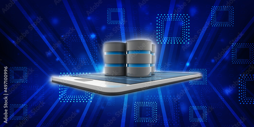 Poster 3d rendering database storage data base on mobile