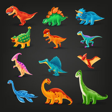 set of cute cartoon dinosaurs