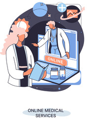 Online medical services mobile application consultation and prescription medicine professional doctor connecting and giving consultation for patient, telemedicine concept metaphor, health care program