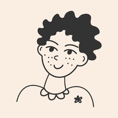 Girl icon. Black and white clipart. Icon for the site. Flat design, cartoon, vector illustration. All elements are isolated.