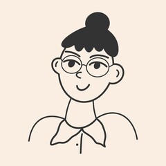 Girl icon. Black and white clipart. Icon for the site. Flat design, cartoon, vector illustration. All elements are isolated.