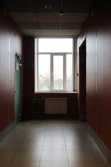 corridor in an office building on a sunny day