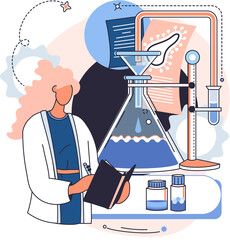 Medical research. Laboratory diagnostic services, Scientist works with equipment and microscope. Virologist in chemistry clinic laboratories, microbiology pharmaceutical research. Vaccine discovery