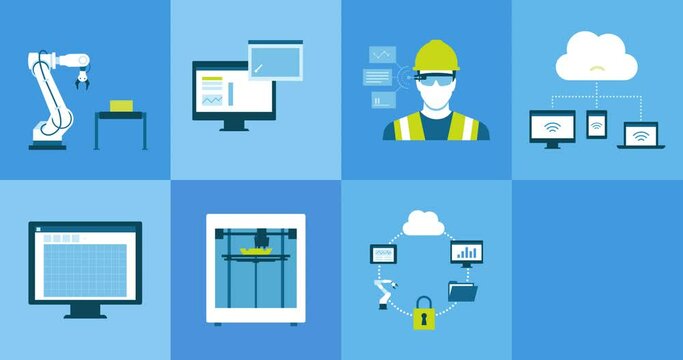Industry 4.0 and automation icons set