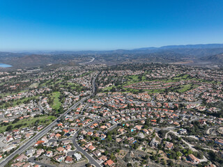 Aerial view of middle class neighborhood with villas in South California, USA