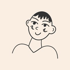 Man icon. Black and white clipart, doodle. Icon for the site. Flat design, hand drawn cartoon, vector illustration. All elements are isolated.