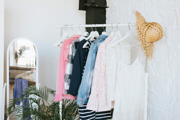 swap party for try on clothes, bags, shoes and accessories, friends change clothes, second hand and...