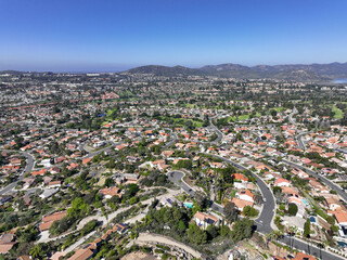 Aerial view of middle class neighborhood with villas in South California, USA