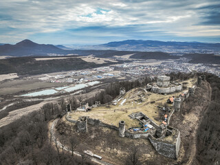 Aerial view of castle in Velky Saris city in Slovakia 