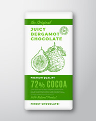 The Original Finest Chocolate Abstract Vector Packaging Design Label. Modern Typography and Hand Drawn Bergamot Fruit Sketch Silhouette Background Layout Isolated