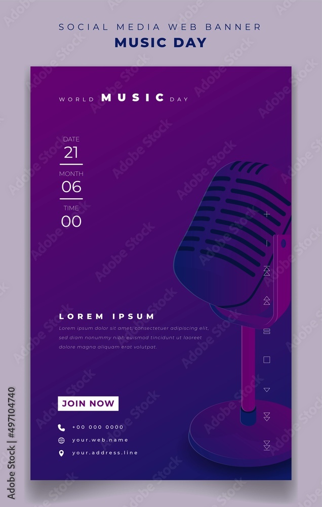 Wall mural portrait banner template with microphone podcast design for world music day design