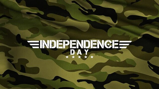 Independence Day with stars and stripes on green military background, motion holidays, military and warfare style background