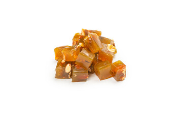 Turkish traditional delight with nuts isolated on white background.