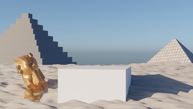 3d rendering sand podium in windy desert for product display. Sand Podium. Podium, pedestal, stage, base.