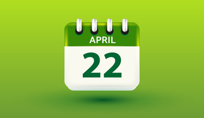April 22, Calendar icon happy earth day celebration for environment safety. Green earth icon in the calendar vector illustration