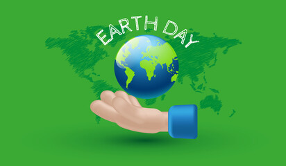 People hand holding the earth icon. happy earth day celebration for environment safety concept 3d vector illustration style
