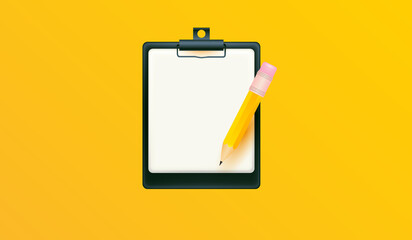 clipboard with pencil. Document in test form on note paper vector illustration.