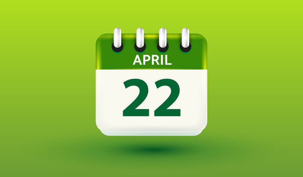 April 22, Calendar icon happy earth day celebration for environment safety. Green earth icon in the calendar vector illustration