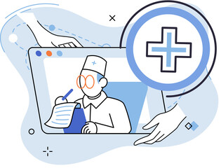 Online medical services mobile application, consultation and prescription medicine professional doctor connecting and giving consultation for patient, telemedicine concept, health care program