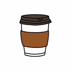 coffee cup to go doodle icon, vector color line illustration