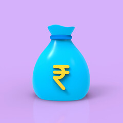 3D illustration of money bag with Rupee symbol on it