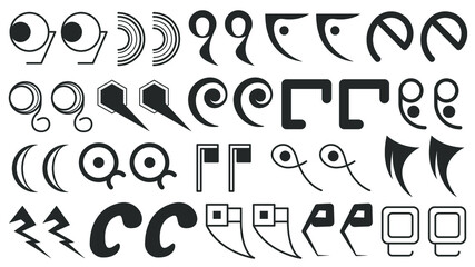 Abstract Set Collection Black Quotemarks Speech Punctuation Excerpt Remarks Icons Vector Design Style