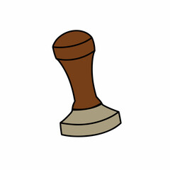 espresso hand tamper doodle icon, vector color line illustration